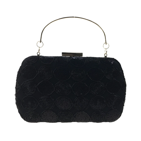 Damen Abendtasche Clutch Pailletten Spitze Rose Stickerei Hard Shell Box Tasche Mit Metallgriff Und Kette Für Hochzeit Party