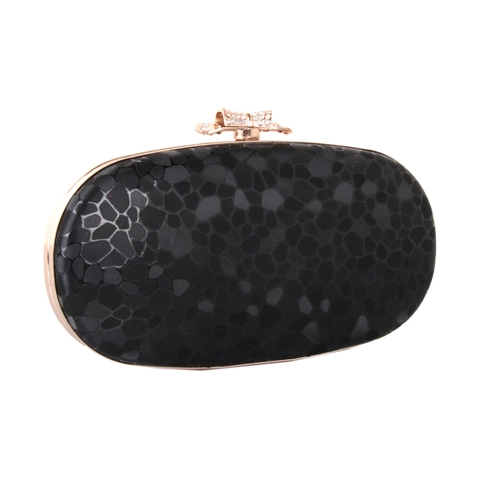 Elegante Pochette Da Sera In Pelle PU Con Chiusura A Fiocco Di Strass Guscio Rigido Manico Ad Anello Metallo Catena