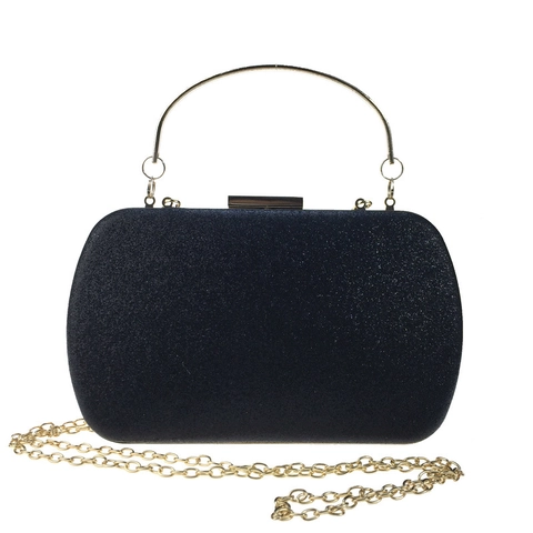 Bolso De Noche Brillante Con Purpurina Cuero PU Estuche Rígido Fiesta De Boda Bolso De Mano Mango De Anillo Metal Cadena