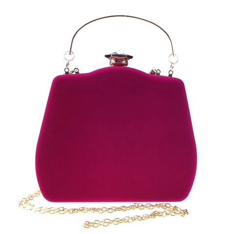 Velvet Evening Bag Rhinestone Gemstone Clasp Hard Shell Wedding Party Clutch With Metal Handle Chain Strap