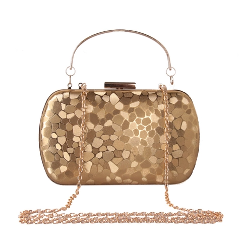 Sac De Soirée Pochette Cuir PU Gaufré Cube D'eau Coque Rigide Carrée Sac À Main Poignée Métal Chaîne Mariage Fête