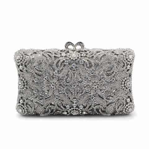 Bolso De Noche De Lujo Con Pedrería Diseño De Flores De Metal Hueco Carcasa Rígida Con Cadena Para Mujer