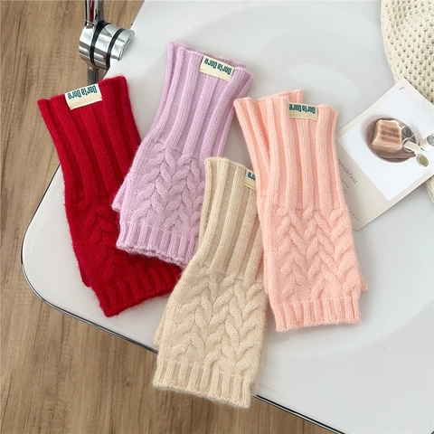 Guantes Sin Dedos De Punto De Torsión Calentadores De Brazos Térmicos De Invierno Con Orificio Para El Pulgar Mujer