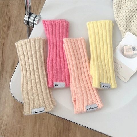 Gestrickte Fingerlose Handschuhe Einfarbig Gerippt Dick Warm Armstulpen Mit Dekorativem Etikett Für Damen Winter