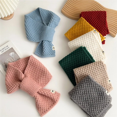 Bufanda Cruzada De Punto Gofre Calentador De Cuello Grueso Cálido Color Sólido Textura De Panal Corto Invierno Para Mujeres
