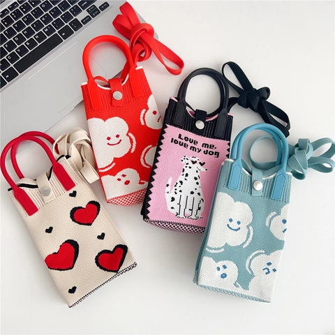 Graziosa Mini Borsa A Tracolla In Maglia Di Poliestere Per Cellulare Motivo A Cuore Piccola Borsa Versatile Per Donne Ragazze