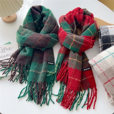 Plaid Long Scarf Soft Warm Winter Polyester Acrylic Nylon Knit Tassel Wrap British Style For Women Men
