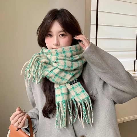 Plaid Tassel Scarf Warm Thick Winter Neck Wrap Polyester Soft Vintage Korean Style Long Shawl For Women Students