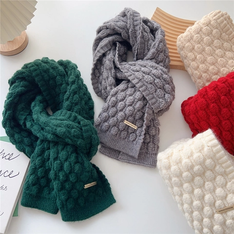 Sciarpa Invernale In Maglia Tinta Unita Calda Pesante Punto Popcorn Scaldacollo Stile Giapponese Coreano Versatile Per Uomo Donna