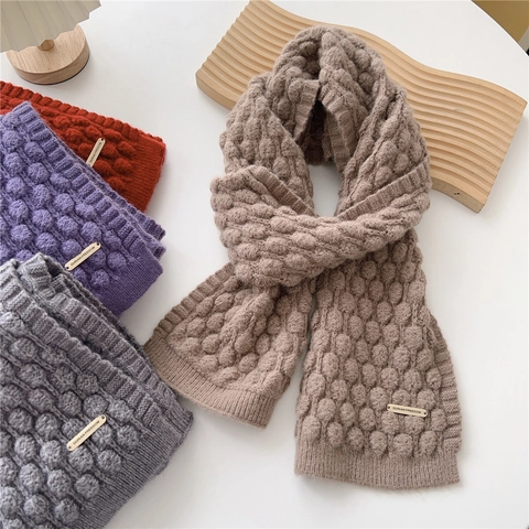 Sciarpa Invernale In Maglia Tinta Unita Calda Pesante Punto Popcorn Scaldacollo Stile Giapponese Coreano Versatile Per Uomo Donna