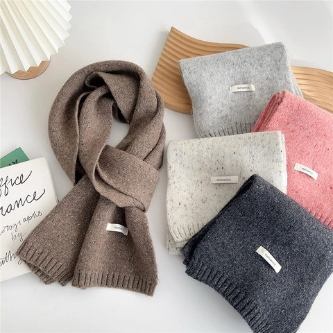 Bufanda De Punto De Pura Lana Invierno Larga Cálida Color Sólido Moteado Estilo Japonés Calentador De Cuello Mujer Hombre