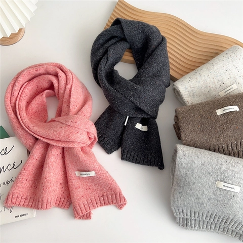 Bufanda De Punto De Pura Lana Invierno Larga Cálida Color Sólido Moteado Estilo Japonés Calentador De Cuello Mujer Hombre