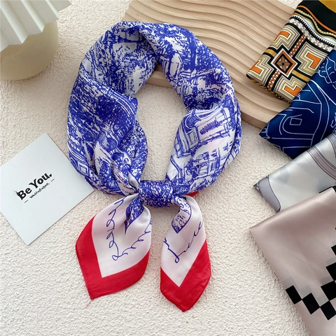 Sciarpa Quadrata In Raso Tipo Raso Da Donna Foulard Retrò Stampato Elegante Floreale Geometrico Avvolgicapo Accessorio Di Moda Versatile