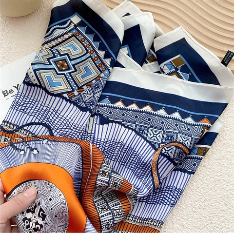 Sciarpa Quadrata In Raso Tipo Raso Da Donna Foulard Retrò Stampato Elegante Floreale Geometrico Avvolgicapo Accessorio Di Moda Versatile