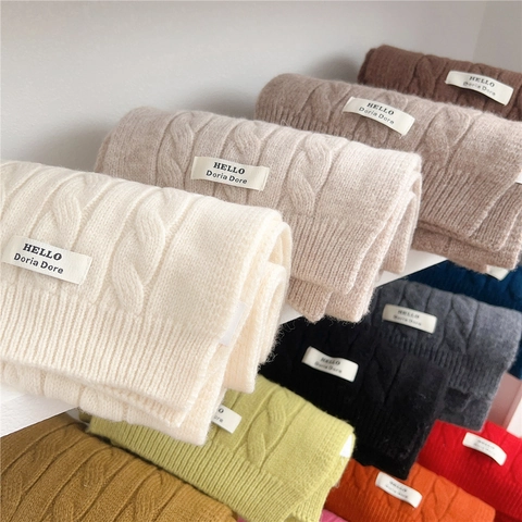 Bufanda De Invierno Pura Lana Gruesa Punto De Torsión Cálida Color Sólido Larga Elegante Minimalista Exterior Suave