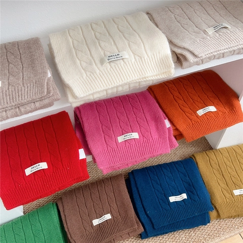 Bufanda De Invierno Pura Lana Gruesa Punto De Torsión Cálida Color Sólido Larga Elegante Minimalista Exterior Suave