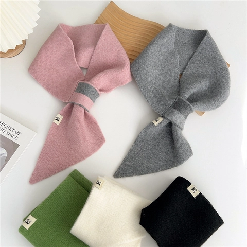 Bufanda Cruzada De Punto Invierno Cálido Calentador De Cuello Color Sólido Envoltura Suave Para Mujer