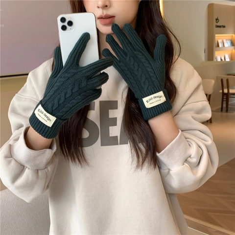 Winter Knitted Gloves Warm Thick Cable Knit Full Finger Touch Screen Outdoor Solid Color Unisex