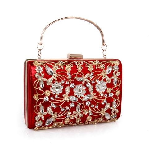 Hollow Metal Rhinestone Evening Clutch Bag Rectangular Luxury Wedding Banquet Handbag With Top Handle For Women