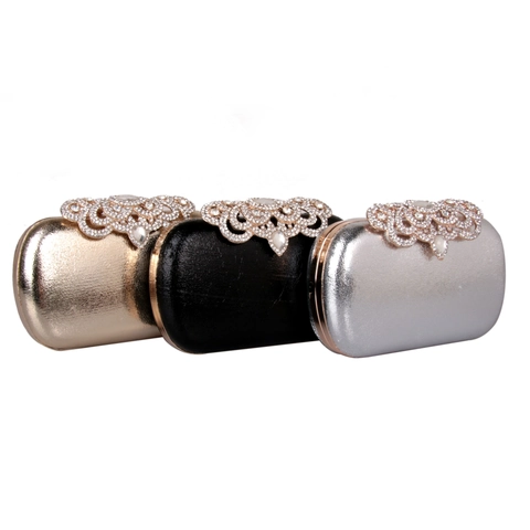 Bolso De Noche Para Mujer Con Diamantes De Imitación Carcasa Rígida De Cuero PU Con Asa Y Cadena Para Boda Fiesta Eventos