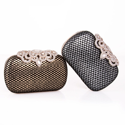 Borsa Da Sera Pochette Pizzo Griglia Pelle PU Strass Manico In Metallo Festa Formale Banchetto Matrimonio Per Donne