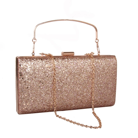 Bolso De Noche Clutch Brillante Lentejuelas Caja Rígida Para Mujer Boda Fiesta Graduación Con Asa De Metal Y Correa De Cadena