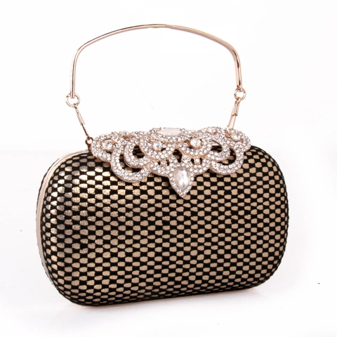 Borsa Da Sera Pochette Pizzo Griglia Pelle PU Strass Manico In Metallo Festa Formale Banchetto Matrimonio Per Donne