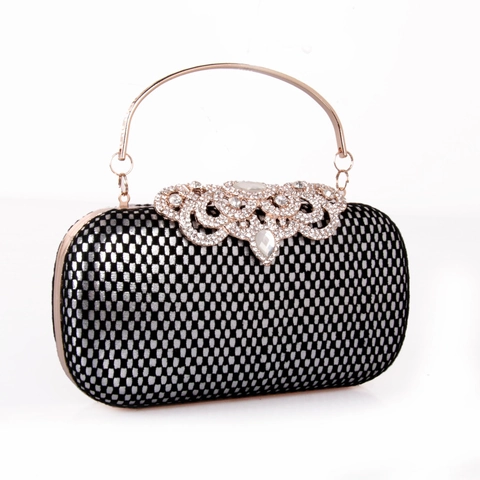 Pochette Da Sera Di Lusso Strass Pizzo Rete Rigida Banchetto Festa Borsa A Mano Con Manico Circolare In Metallo Per Donne