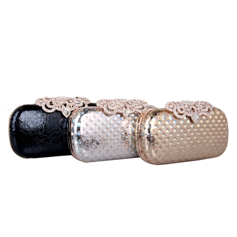 Pochette Da Sera Lusso Donna Pelle PU Strass Guscio Rigido Borsa A Mano Con Manico In Metallo Punti Colorati Laser