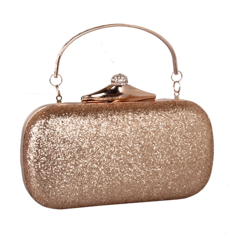 Borsa Da Sera Pochette Paillettes Glitter Lusso Manico In Metallo Chiusura Sfera Strass Guscio Rigido Per Matrimonio Festa