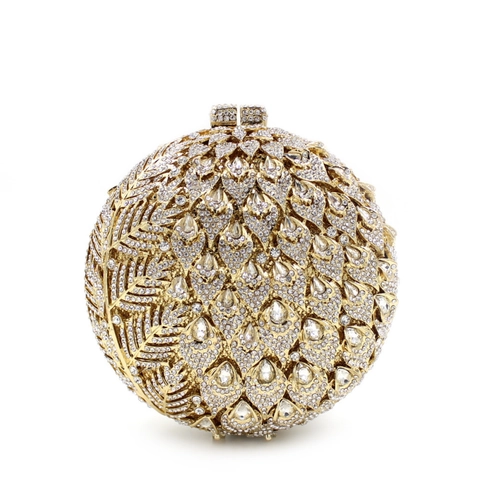 Borsa Da Sera Rotonda A Sfera Metallo Traforato Strass Cristallo Motivo Pavone Per Matrimonio Festa Ballo Lusso Elegante Donne