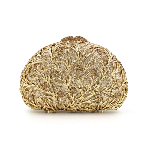 Luxury Hollow Metal Rhinestone Evening Clutch Bag For Women Wedding Party Elegant Crystal Shell Handbag With Chain Strap