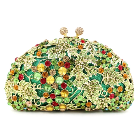 Borsa Da Sera Clutch Con Motivo Uva In Strass Lusso Metallo Intagliato Matrimonio Festa Borsetta Da Donna Con Tracolla A Catena