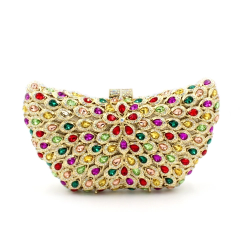 Bolso De Noche De Lujo Con Diamantes De Imitación Clutch De Metal Cristal Para Mujer Boda Fiesta Con Cadena