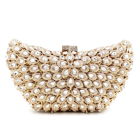 Bolso De Noche De Lujo Con Diamantes De Imitación Clutch De Metal Cristal Para Mujer Boda Fiesta Con Cadena
