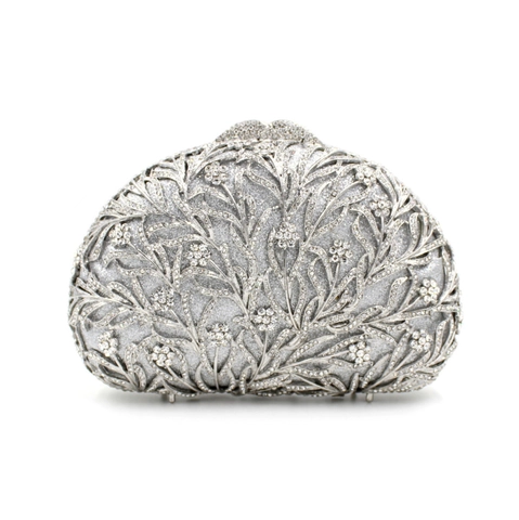 Luxury Hollow Metal Rhinestone Evening Clutch Bag For Women Wedding Party Elegant Crystal Shell Handbag With Chain Strap