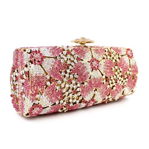 Pochette Da Sera Di Lusso In Metallo Svuotato Con Strass Motivo Floreale Borsa A Mano Con Catena Rimovibile Per Donna Matrimonio Festa