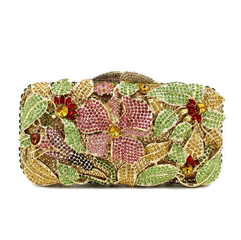 Bolso De Noche Clutch Con Pedrería Patrón De Flores Y Pájaros Cristal Metal Calado Bolso De Mano Para Mujer