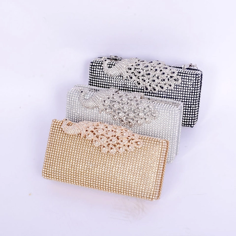 Elegante Pavone Rhinestone Pochette Da Sera Formale Banchetto Matrimonio Festa Lusso Scintillante Catena Borsa Per Donne