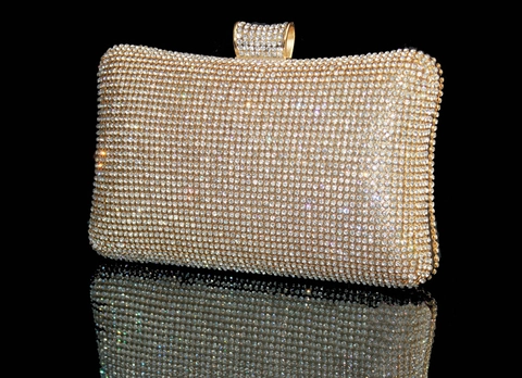 Rhinestone Evening Clutch Bag Hard Shell Sparkling Faux Cashmere Satin Wedding Party Shoulder Purse Handbag For Women