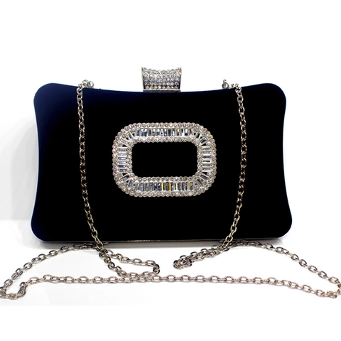 Elegante Fluwelen Avondtas Voor Dames Met Fonkelende Strass Gesp En Metalen Ketting Bruiloft Handtas