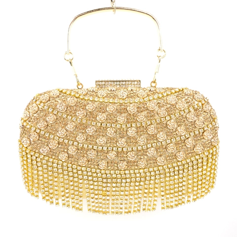 Luxus Strass Abendtasche Mit Rosen Dekor Und Langen Quasten Für Damen Hochzeit Party Elegante Handtasche
