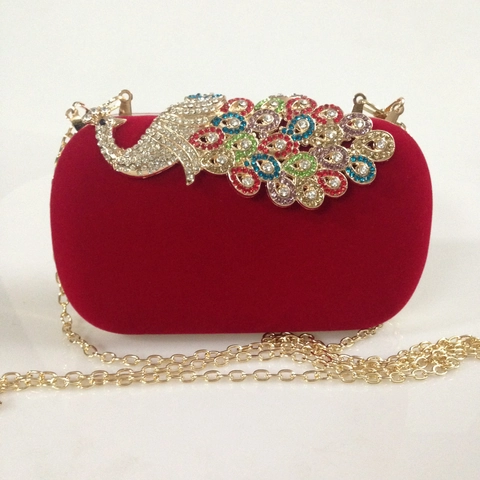 Pochette Da Sera Di Lusso In Velluto Da Donna Con Chiusura A Pavone In Strass Catena Rimovibile Per Matrimonio Festa