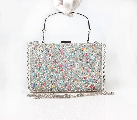 Luxus Strass Abendclutch Mit Bunten Steinen Metallgriff Kettengurt Formelle Party Hochzeit Handtasche Damen