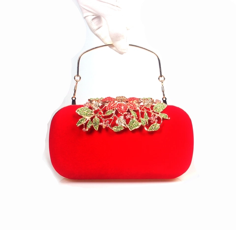 Elegante Avondtas Fluweel Strass Bloemsluiting Metalen Handvat Party Bruiloft Handtas Met Kettingriem