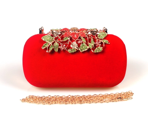 Elegante Avondtas Fluweel Strass Bloemsluiting Metalen Handvat Party Bruiloft Handtas Met Kettingriem