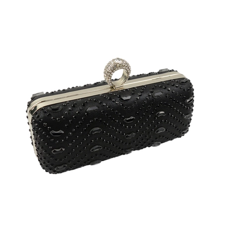 Sac De Soirée De Luxe En Strass Pour Femmes Motif Vagues Cristal Bague Doigt Fermoir Mariage Formel Pochette À Main