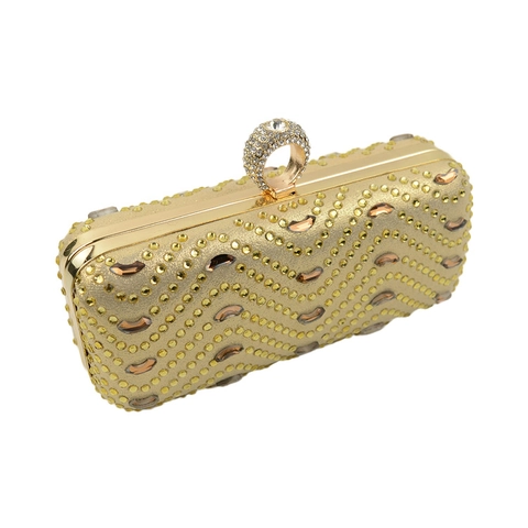 Sac De Soirée De Luxe En Strass Pour Femmes Motif Vagues Cristal Bague Doigt Fermoir Mariage Formel Pochette À Main