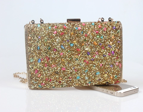 Luxus Strass Abendclutch Mit Bunten Steinen Metallgriff Kettengurt Formelle Party Hochzeit Handtasche Damen
