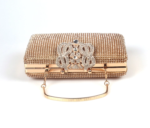 Borsa da Sera di Lusso con Corona di Strass per Donna Matrimonio Festa Elegante Pochette con Manico a Catena Oro Argento Nero